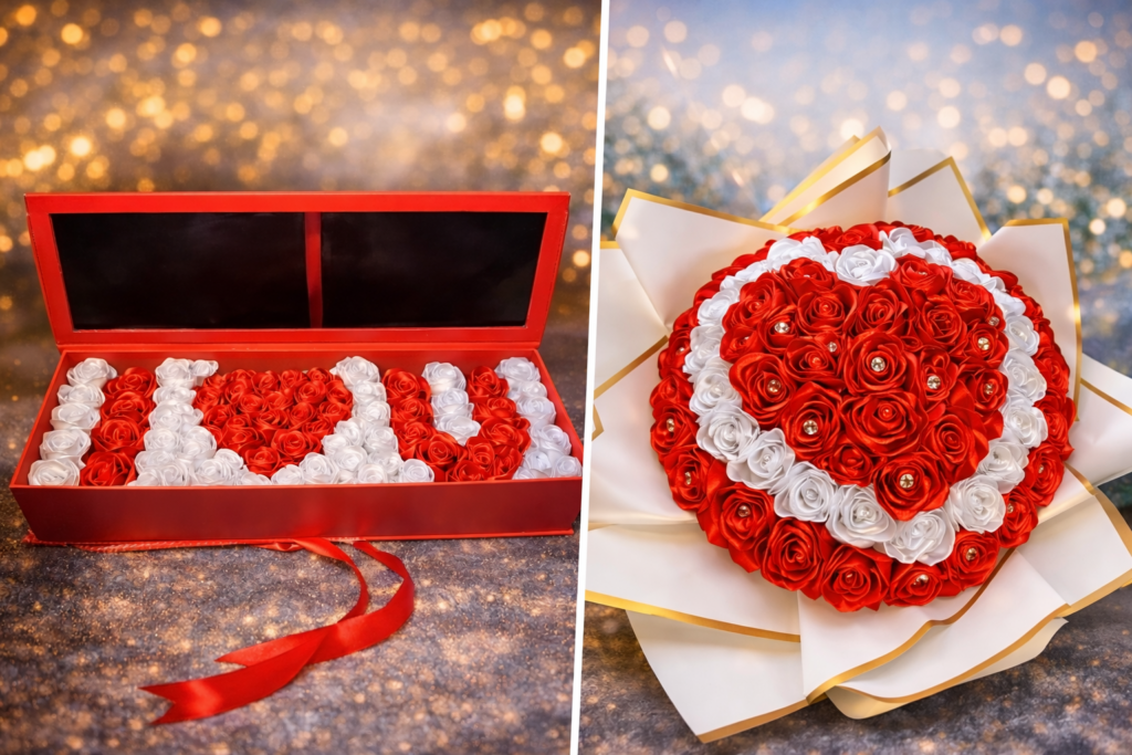 flori din satin în formă de inimă