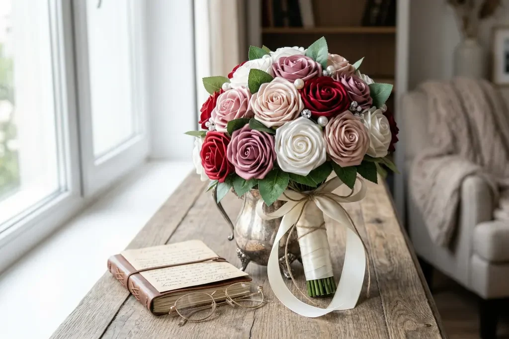 Un buchet de trandafiri din satin este declarația de iubire a viitorului